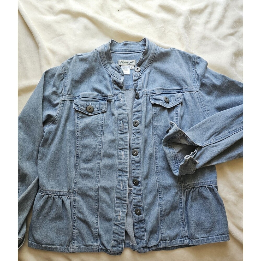 Coldwater Creek Denim Peplum Jacket Light Wash Mandarin Collar Size Med - Picture 6 of 10